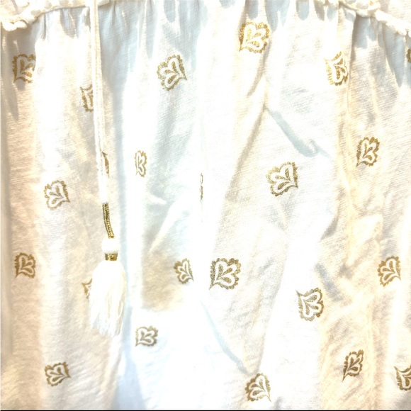 Boden Gemma top Ivory gold Petal foil tie neck slub tee Sz 10 R. NWOT - Picture 10 of 11